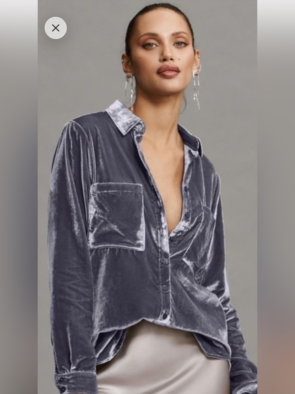 Anthropologie Pilcro Velvet Button-Down Shirt - Slate Gray EUC